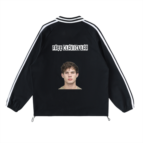 Contrast Striped Lapel Collar Sweatshirt